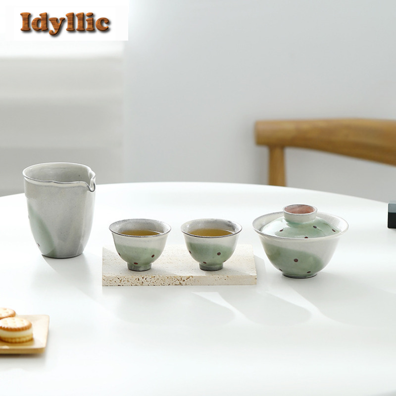 Korean Tea Set - Wabi Sabi สไตล์ Yin เครื่องปั้นดินเผาหยาบ Gaiwan