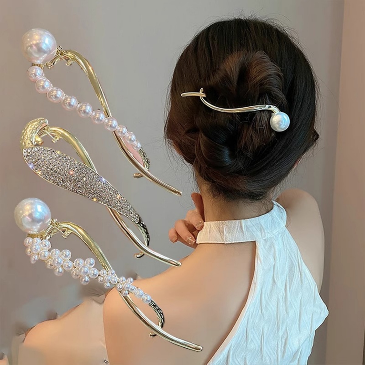 Korean Women Lifestyle - Elegant Glitter ไข่มุกผมคลิปสําหรับผู้หญิงอินเทรนด์ Twisted ผมคลิปสาวแฟชั่นชีวิตประจําวันอุปกรณ์เสริมผมเครื่องประดับผม Pin