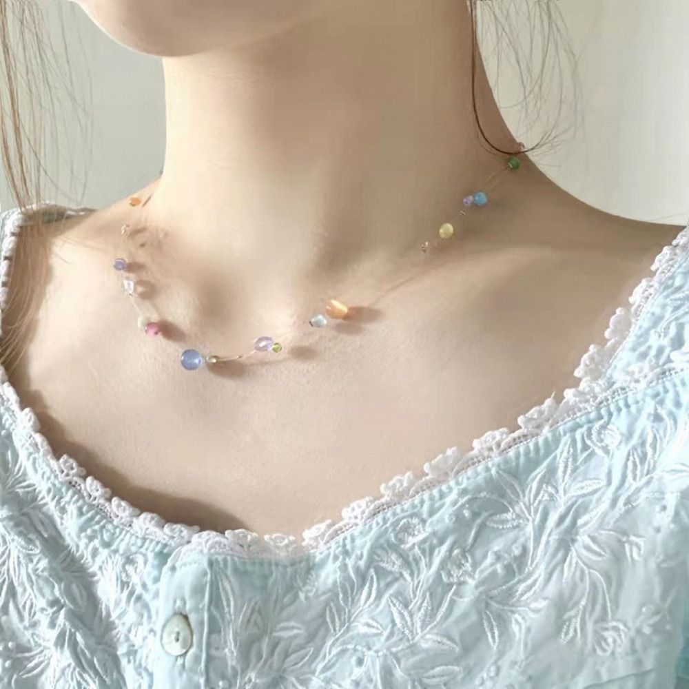 Korean Girls Lifestyle - สร้อยคอสไตล์เกาหลี Sweet Alloy ประดับลูกปัดเรซิ่นหลากสีสัน สไตล์ Y2K