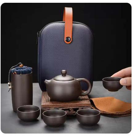 Korean Tea Set - ชุดน้ำชาพกพาสำหรับเดินทาง ทำจากดินเผาสีม่วง ชุดกงฟูชา พร้อมที่กรองชา กาน้ำชา ถ้วยชา