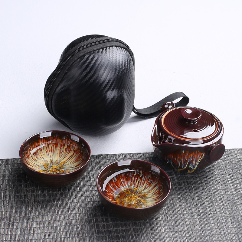 Korean Tea Set - แบบพกพาเซรามิคกาน้ำชา Gaiwan 2ถ้วยชาชุดจีนแบบพกพาชุด Drinkware,สวยและ Easy กาน้ำชากาต้มน้ำ