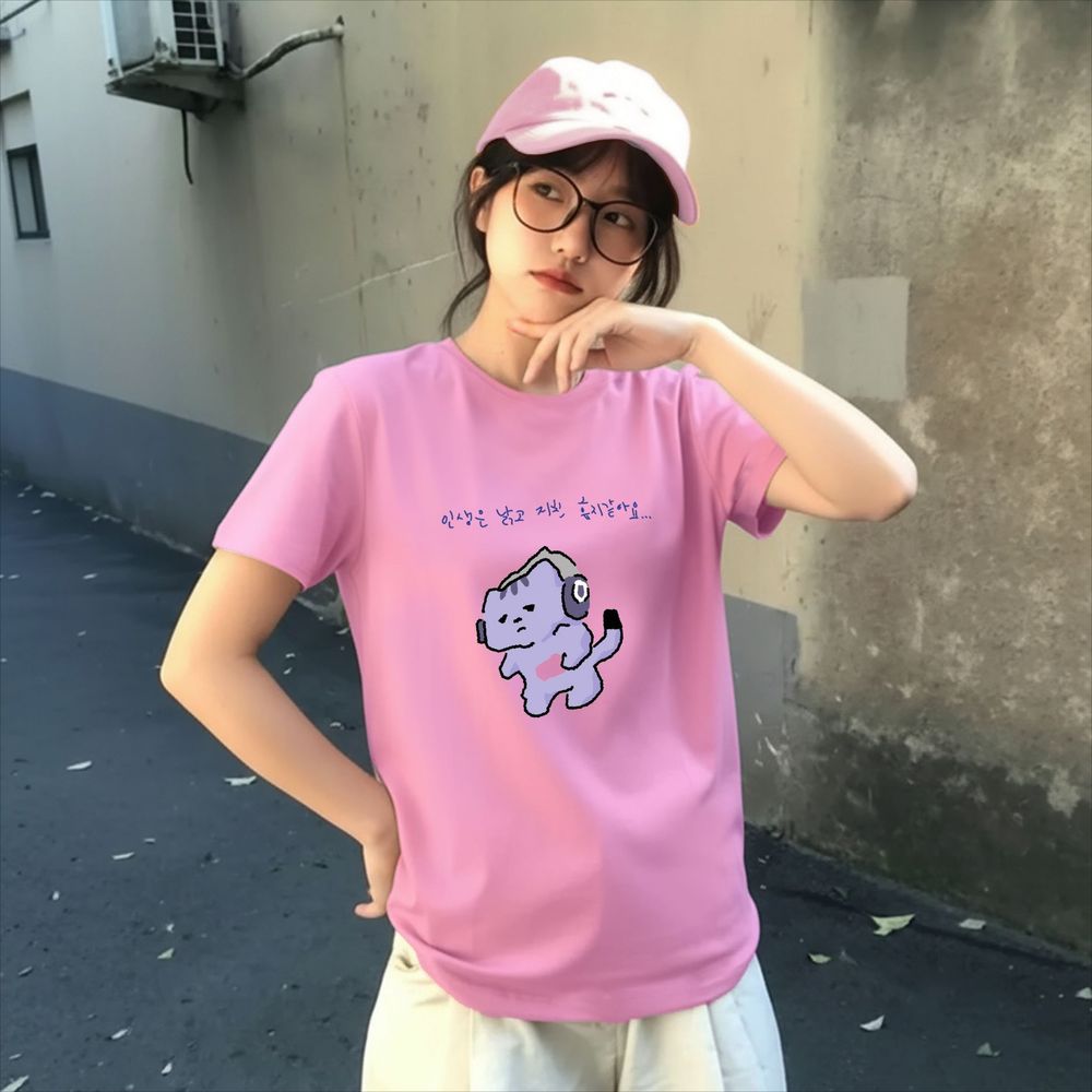 Korean Women Lifestyle - เสื้อยืดพิมพ์ลายข้อความน่ารัก 