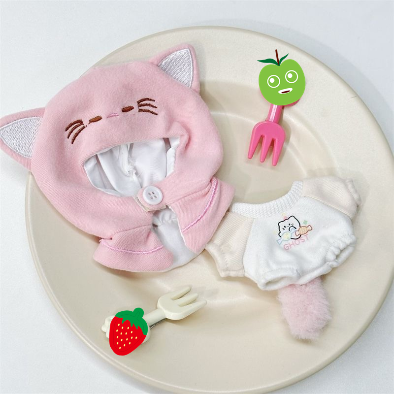 Korean Girls Lifestyle - 10 ซม.ตุ๊กตาผ้าฝ้ายแมวหูหางตุ๊กตาสัตว์รูปร่างเสื้อคลุมขนาดเล็กชุดตุ๊กตาไอดอลเกาหลีเสื้อผ้าแต่งตัวของขวัญสําหรับสาวแฟน