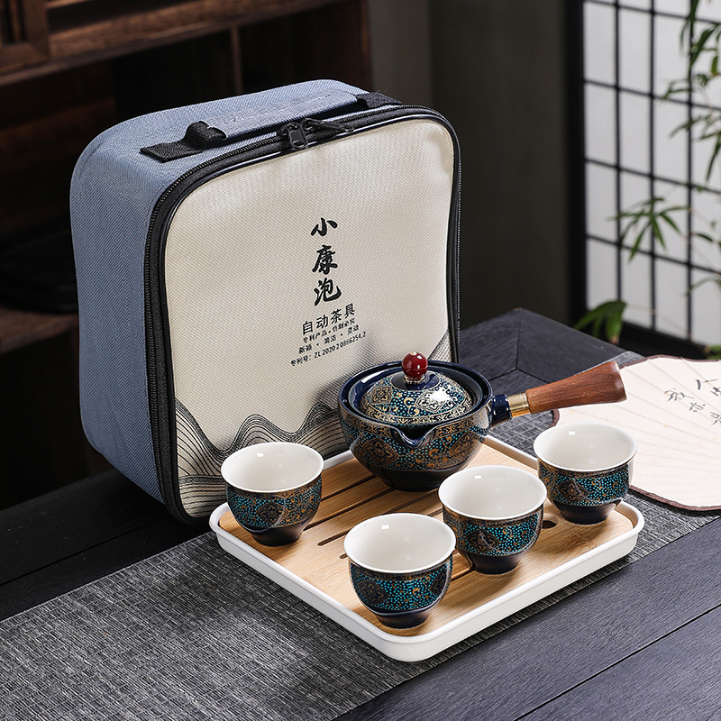 Korean Tea Set - ชุดน้ำชากังฟูจีนชุดน้ำชาเซรามิกเคลือบทรายชุดน้ำชาเซรามิกสำหรับเดินทางของขวัญชุดน้ำชาเซรามิกเคลือบสีม่วง panci Tanah liat
