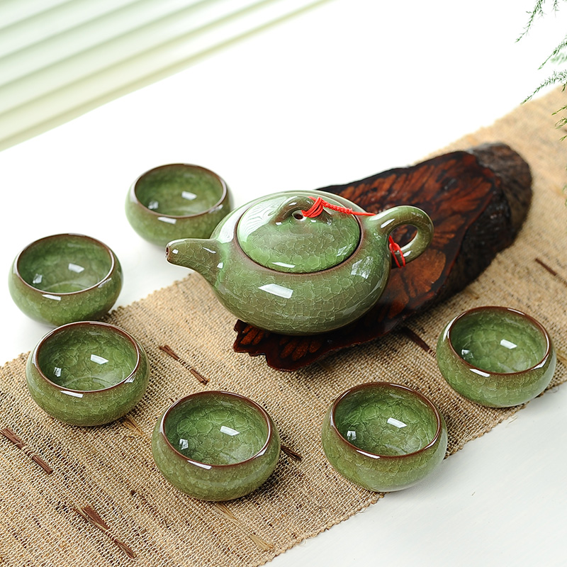Korean Tea Set - 7 ชิ้นเซรามิคชุดน้ําชาน้ําแข็ง Cracked Glaze เซรามิค Kung