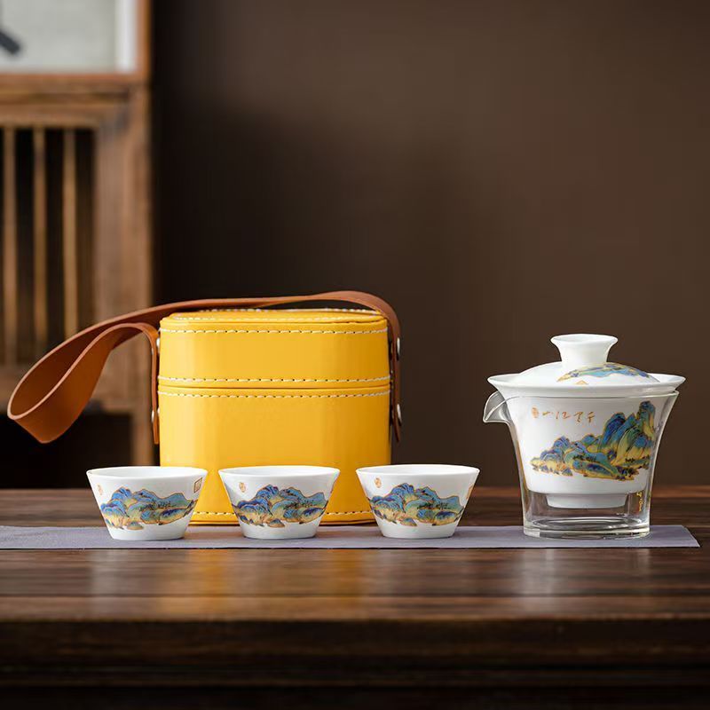 Korean Tea Set - ชุดน้ำชาพอร์ซเลนสีขาว Travel Jade, ชุดกาน้ำชา Gongfu สำหรับชงชา,