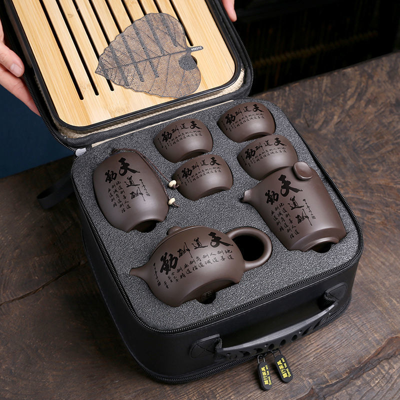 Korean Tea Set - ชุดน้ำชาเซรามิกพกพา ชุดน้ำชาแบบจีนโบราณ ชุดกงฟู พร้อมกระเป๋า แก้วไก่หว่าน สำหรับพิธีชงชา