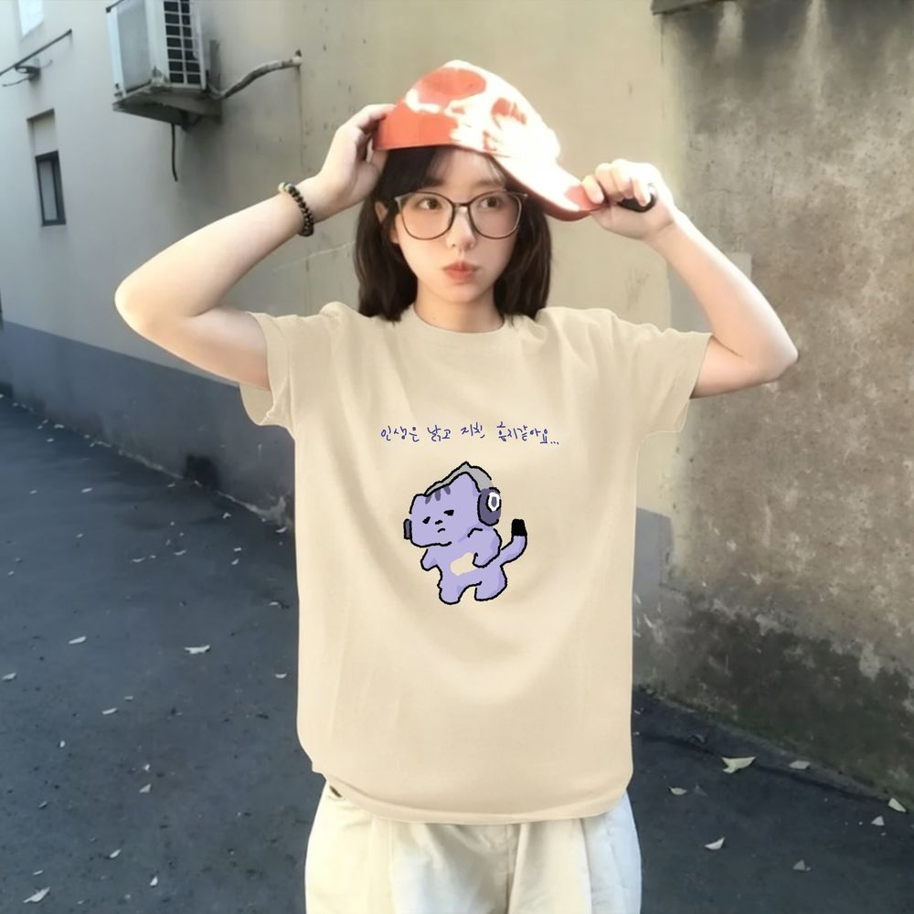 เสื้อยืดพิมพ์ลายข้อความน่ารัก  - Korean Women Lifestyle บทวิจารณ์และราคา