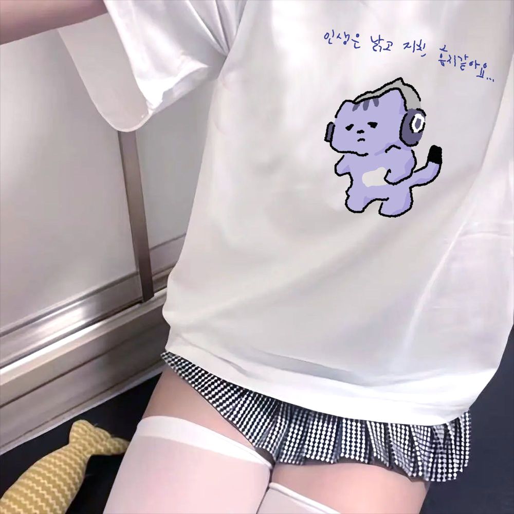 เสื้อยืดพิมพ์ลายข้อความน่ารัก  - Korean Women Lifestyle บทวิจารณ์และราคา