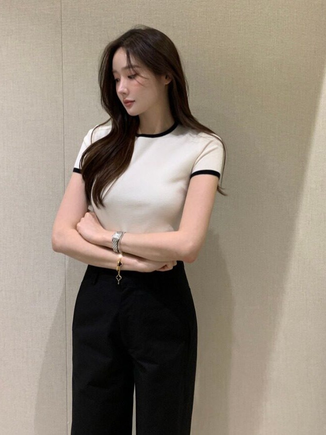 เสื้อสเวตเตอร์ถักแขนสั้นสีสันส - Korean Women Lifestyle บทวิจารณ์และราคา