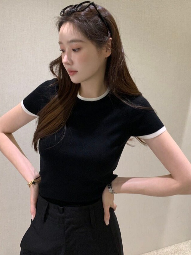 เสื้อสเวตเตอร์ถักแขนสั้นสีสันส - Korean Women Lifestyle บทวิจารณ์และราคา
